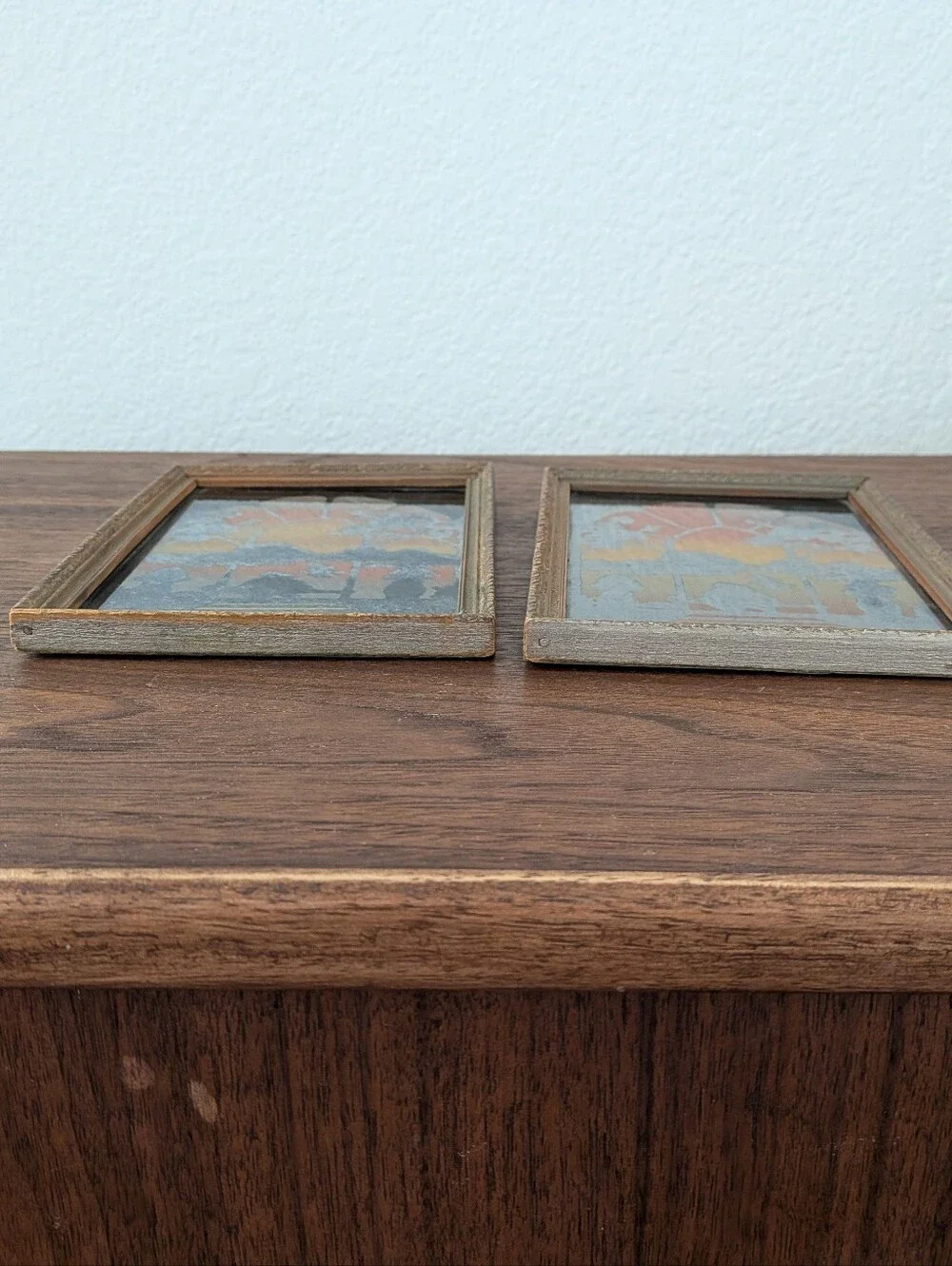 Vintage Set Reverse PaintedSilhouette Window Sunset Couple Lake